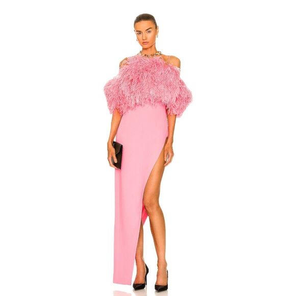 David Koma High Slit Feather Bra Dress in‎ Pink - Picture 2 of 16